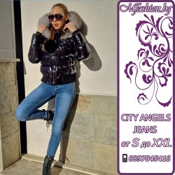 Дамско яке с естествен пух, City Angels, Черен лак, 7009